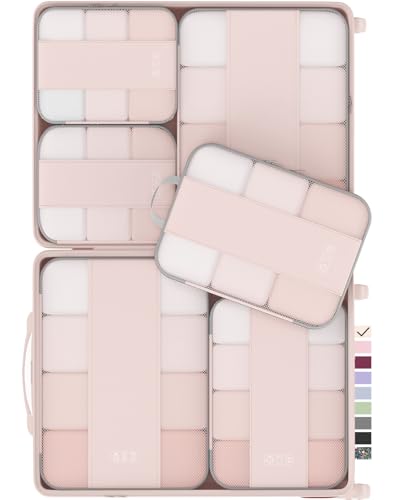 Image of OlarHike 6 Set Compression Packing Cubes for Travel Essentials,Compressible Expandable Space Saver Bags for Organizing Clothes,Luggage Suitcase Garment Bags with Over 1000 pcs Mesh Holes(Beige)