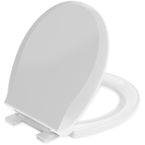 Round Toilet Seat 16.5", Soft Close, Easy Clean & Install, White Plastic
