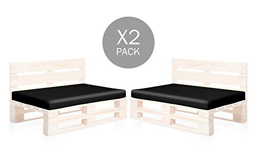 SUENOSZZZ-ESPECIALISTAS DEL DESCANSO Pack 2 colchonetas Asiento para Sofas de palets, cojin Chill out Relleno con Espuma y enfundado en Polipiel Color Negro