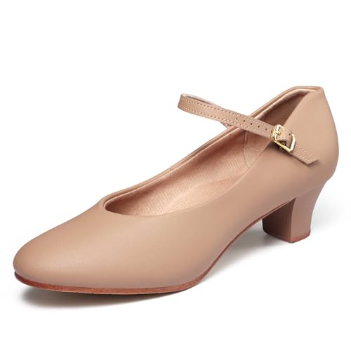 Image of Linodes PU Leather Ankle Strap Character Shoe 1.55'' Dance Shoes for Women-UPD