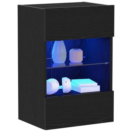 vidaXL TV Cabinet Set Black 40 x 30 x 60.5 cm Engineered Wood, Living Room Tv Cabinet, Modern Rectangular Storage, Wall-Mounted Shelves, Multicolor LED Unit, Functional Media Center