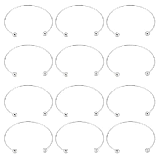 SUNNYCLUE 12 peças de pulseira de prata para fazer bolas, pulseira de metal a granel, latão banhado a granel, fecho simples, fio ajustável, contas expansíveis, berloques, braceletes para artesanato