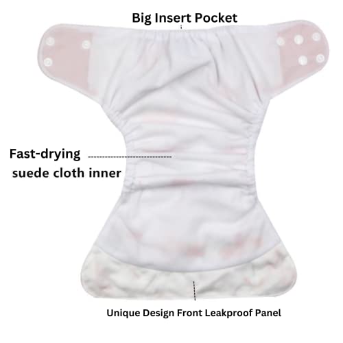 KaWaii Baby 4 One Size Printed Snap Cloth Diapers with 8 Premium 5-Layer Inserts, Washable, Reusable, Leak-Proof, Newborn Thru Potty Training - Yellow Rainbow3