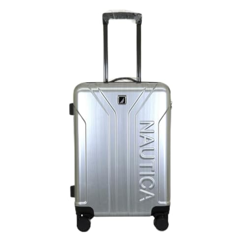 Image of Nautica 20 inch Polycarbonate Hard-Sided Unisex Cabin Luggage Trolley | 8-Wheel Spinner, Telescopic Handle | Durable, Secure Combination Lock | Modern Design Travel Suitcase for Men & Women | Silver