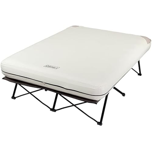 Coleman Queen-Size Airbed Cot Combination, Folding Air Mattress with Steel Frame & Side Table, Battery Pump Included, Great for Camping, Lounging, Elevated Sleeping, Guests, & More
