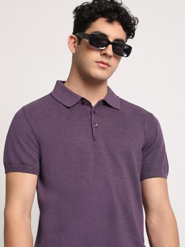 Image of THE BEAR HOUSE Purple Solid Regular Fit Polo