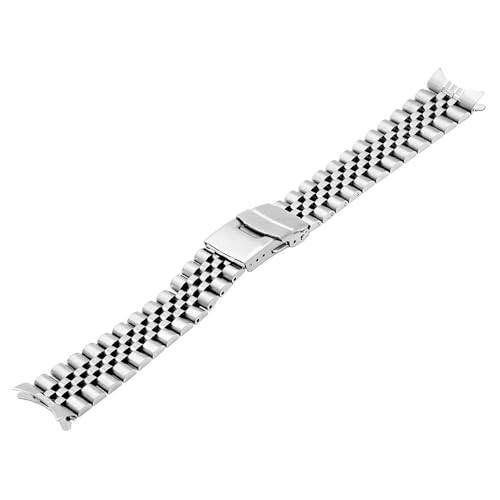 Juntan Stainless Steel Curved Ends Watch Strap 18mm 20mm 22mm 23mm 24mm Tapered Metal Watch Band for Men Women Replacement Bracelet Deployment Double Flip Lock Buckle Silver Black