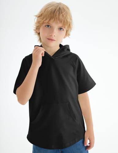 Spring&Gege Boys Light Weight Short Sleeve Hoodie Casual Solid Pullover Hooded T-shirt with Pocket2