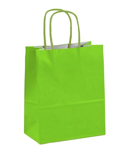 10 Bolsas de papel kraft con Asas, Bolsas para regalos de colores reutilizables y reciclables. (Verde Manzana, 24x32x10 cm)