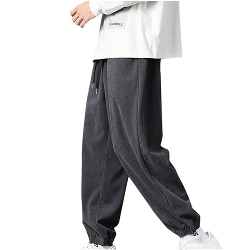 Men's Corduroy Tapered Pants 2024 Comfy Soft Cotton Sweatpant Casual Trendy Plain Drawstring Baggy Trousers Pant