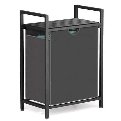 Sonharlar Laundry Sorter with Removable Bag, 16 Gallons Laundry Hamper with Adjustable Feet, Laundry Basket for Laundry Room, Bathroom and Bedroom(Grey and Charcoal Black)