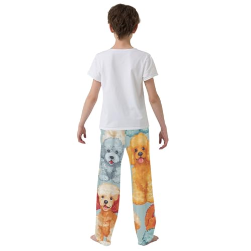 ZZXXB Colorful Poodles Boys Long Pants Soft Trousers Elastic Waist Kids Lounge Bottoms with Pockets S-XL3