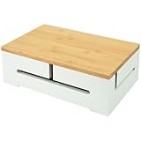 Relaxdays Kabelbox, Kabelführung & Belüftung, HxBxT 11 x 32 x 22 cm, Kabel verstecken, Steckdosenbox, Bambus, weiß