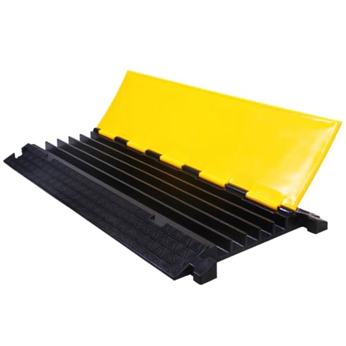 Image of Kable Kontrol Atlas Cable Protector Wire Ramp - 5 Channel - 1 Pc - 35 inch Long Black & Yellow - 24000 Lbs Load Capacity - Rubber Speed Bump Wire Protector Cord Cover - CP9975