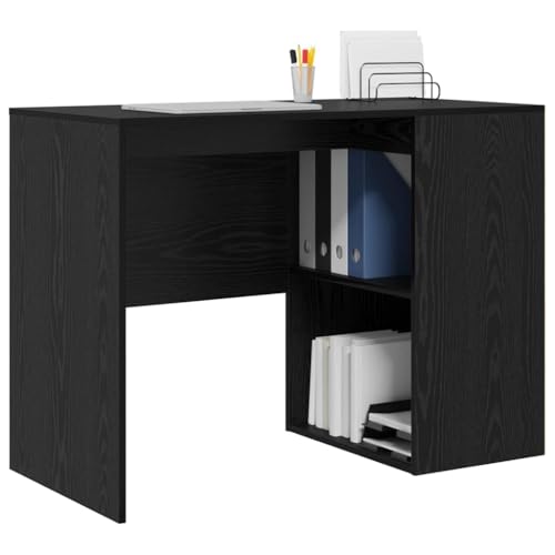 Bureau avec étagère aspect chêne noir 102x50cm compact