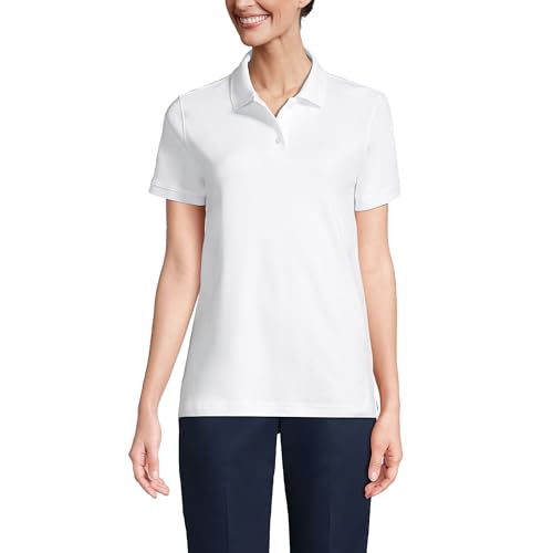 Lands' End Essentials Women's Short Sleeve All Day Comfort Polo Shirt - 100% Cotton Won't Shrink Pill Fade
