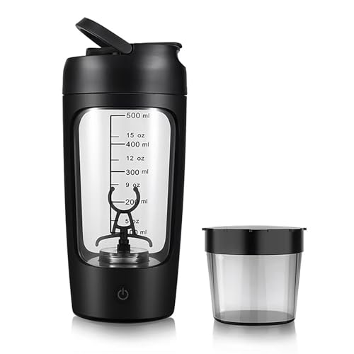 Electric Protein Shaker Bottle 650Ml Blender Bottles with Powder Cup Portable Blender Tritan and BPA Free Material Pre Workout Mixer for Gym and Fitness (Black)