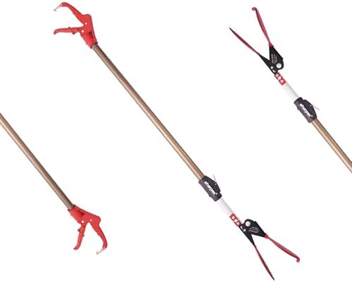 Sharpex 5.2 Feet Long Arm Long Reach Picker Stick | Heavy Duty Telescopic (3.5 to 5.2 Feet) Extendable Length Grabber Pickup Garden Aluminum Stick | Excellent Grip Handle with Lock Latch (Red)