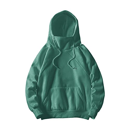 Maiyifu-GJ Men's Solid Turtleneck Athletic Hoodies Casual Hip Hop Loose Fit Hooded Sweatshirt Long Sleeve Pullover Hoodies (Green,4X-Large)