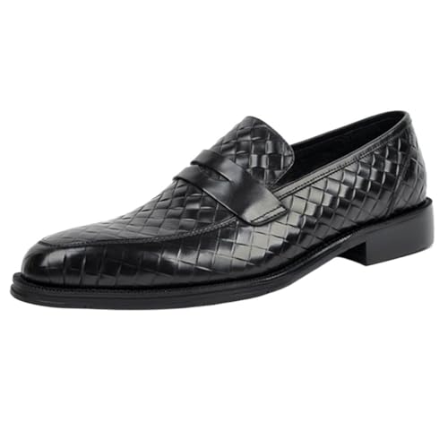 Men's Slip-On Oxford Dress Shoes, Leather Brogue Business Shoes, Formal Work Shoes for Men