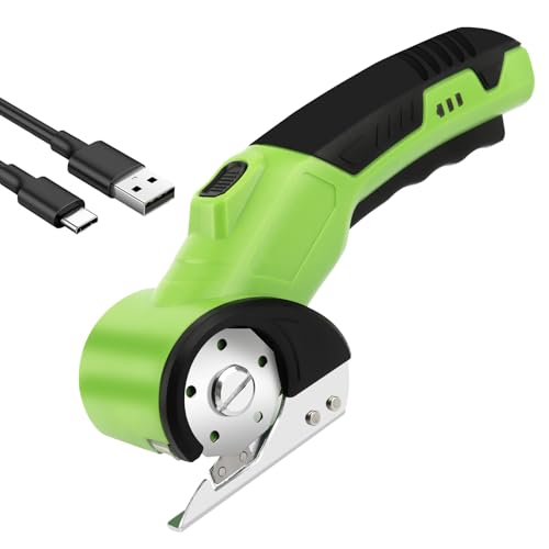 4V Kartonschneider Elektrischer Schere,Kabellose Rotationsschneider Tragbar,Akku-Universalschneider,Wiederaufladbarer Leistungsstarker Stoffschneider für Teppich,Leder,Filz Gelb,Pappe,Papier