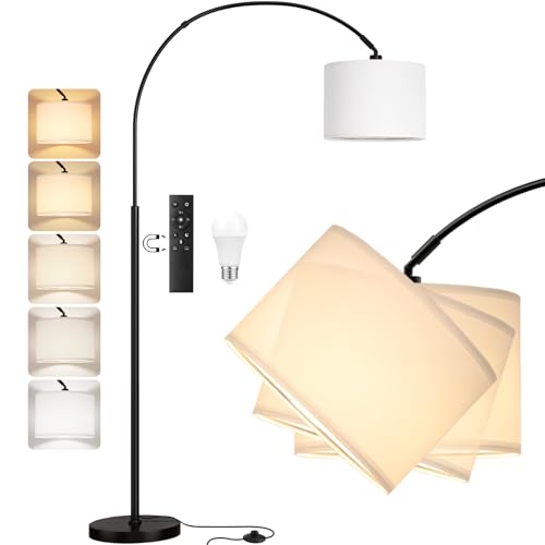 PreeOtti Lampadaire sur Pied Salon, LED E27 Lampe a Pied avec Télécommande, Lampadaire Arc Vintage, 3000K-6000K Intensité Variable pour Salon Chambre Bureau,...
