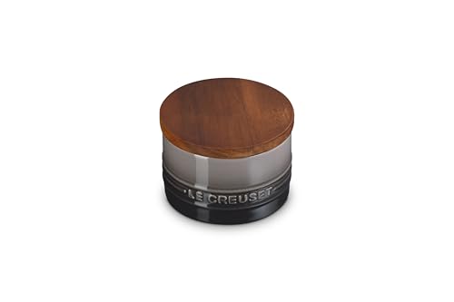 Image of Le Creuset Signature Small Salt Cellar and Storage Canister with Wood Lid, 7 oz., Oyster