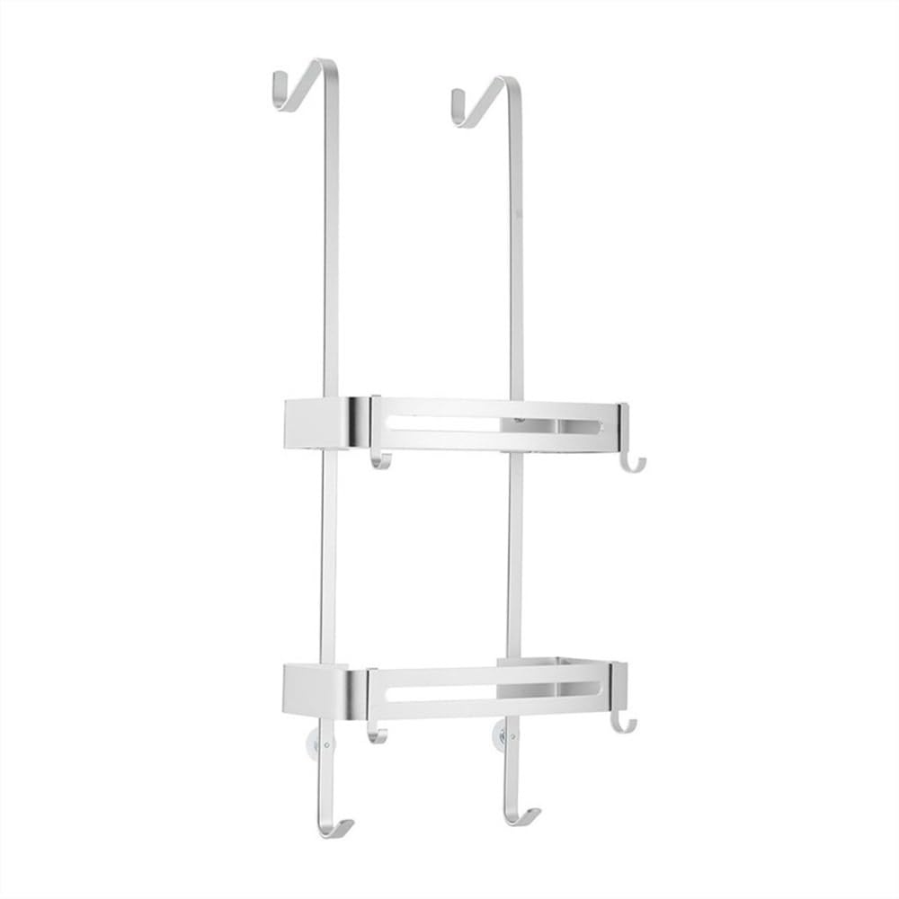GLigeT Bathroom Shelves Over Shower Door Caddy Hanging Shower Organizer with 2-Tier Rack and Hooks No-Drilling Shower Shelf