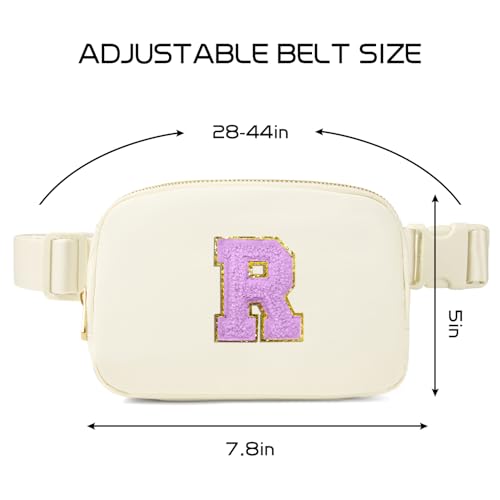 Image of Gitus Gifts for 8 9 10 11 12 Year Old Girls Belt Bag Fanny Pack Crossbody Bags with Initial Letter Patch Cute Stuff Birthday Gifts for Teen Girls Women Personalized Trend Stuff (Ivory-R)