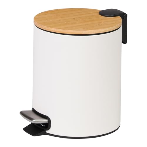WLIVE Mülleimer 5L mit Bambusdeckel, kleiner Treteimer mit rutschfestem...