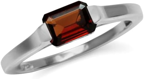 Silvershake 1.1 Ct Natural Octagon Red Garnet January Birthstone 925 Sterling Silver East-West Solitaire Gemstone Promise Ring Size 6