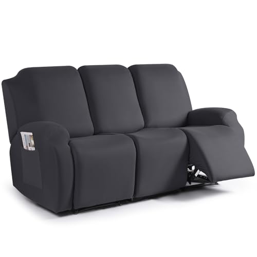 Image of TAOCOCO Recliner Sofa Covers 3 Seater, Stretch Couch Covers for Reclining Couches, Softness Fabric Recliner Chair Covers Washable Furniture Protector (3 Seat, Charcoal Gray)