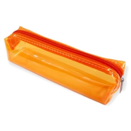 Estojo Escolar Baú Neon PVC Transparente Grande Necessaire (Laranja)