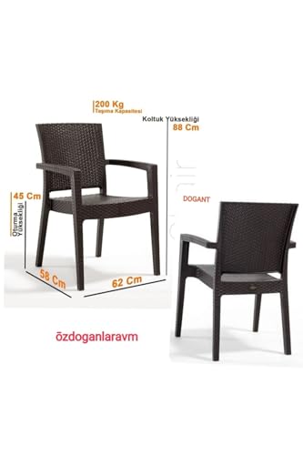 Kahverengi Bahçe Balkon Sandalyesi, 2 Adet, Rattan, 58x62x145 cm