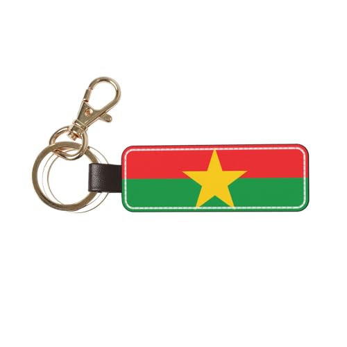 Ninainaid Porte-clés de voiture en cuir véritable avec drapeau du Burkina Faso, porte-clés universel pour homme et femme.