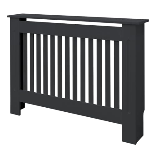 ECD Germany Cubierta para Radiador Diseño de Láminas 112x19x82 cm Antracita Cubreradiadores con Tablones de MDF Lacado Cubre Calefacción Tapa para Estufa de Pared Estante Mueble Rústico Acabado Mate