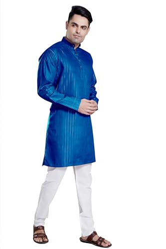 Image of DIVISIVE Men's Self Zari Line Cotton Blend Slim Fit Kurta Pyjama Set