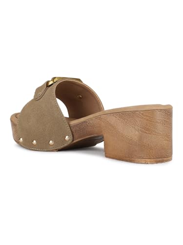Image of Womens Green Ethnic Solid Round Toe Platform Heel Sandals