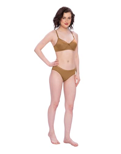 Image of Women's Cotton Blend Lingerie Set - Non-Wired Padded Bra with Mid-Waist Hipster Panty (Comfort Fit