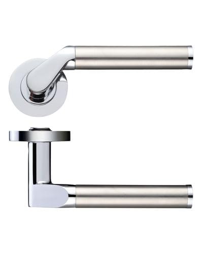 KOOPLES HARDWARE Venus Lever on Round Rose – Modern Satin Stainless Steel Door Handle – Curved Sculpted Lever for Internal Doors – Fixings Included (Polished Chrome/Satin Stainless)