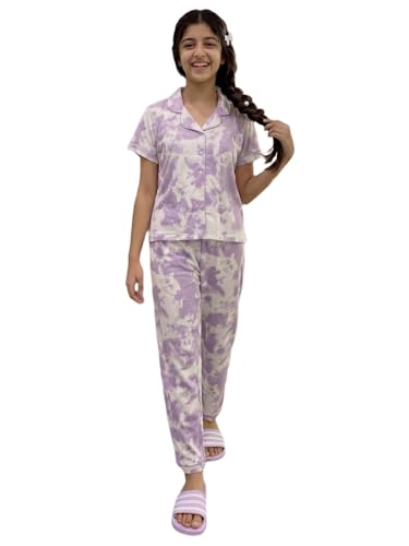 Image of Li'l Tomatoes Girls 100% Cotton Night Suit Set | Half Sleeve Shirt & Pyjama Set | Soft & Breathable Sleepwear | Casual Summer Wear | 9-16 Years