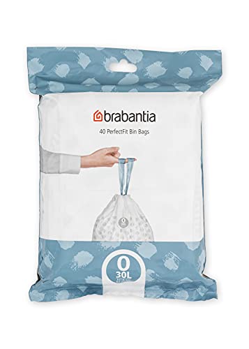 Brabantia PerfectFit Trash Bags (Size O/8 Gal) Thick Plastic Trash Can Liners with Drawstring Handles (40 Bags)