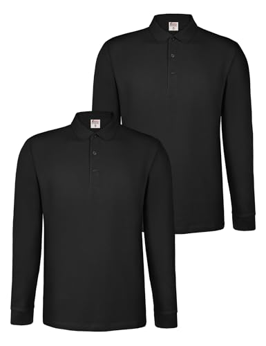 ALPIDEX Lot de 2 Polos Homme Polo Shirt Manches Longues en Coton Shirt Classique Casual Uni S M L XL XXL 3XL 4XL 5XL, Taille:XL, Couleur:Noir