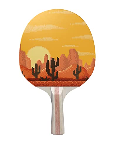 TigerTail Sports Pixel Desert Colorful Design Ping Pong Paddle, Premium 5 Ply Table Tennis Racket (Black on Back)