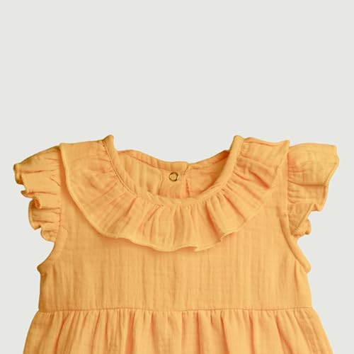 Image of Kidbea Organic Cotton Girl's Frock Ruffle Sleeve Regular Fit Casual Dress