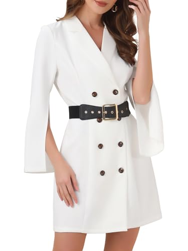 Image of Allegra K Blazer Dress for Women Notched Lapel Work Dresses with Belt | Slit Sleeve, Double Breasted, Mini Length, Business Casual, Office, Professional, Formal, Interview