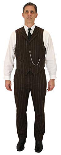Historical Emporium Men's High Waist Wool Blend Bosworth Pinstripe Trousers, Victorian Western Pants with Suspender Buttons4