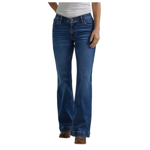 Wrangler Ladies Ultimate Riding Jean Willow Mid-Rise Trouser Parker 112344945 (112344945, US, Waist Inseam, 28, 34) Blue