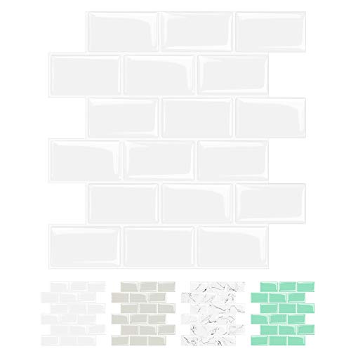 STICKGOO Thicker Design Peel and Stick Backsplash Tile, 12â€Ã—12â€ White Subway Self Adhesive Stick on Tile for Kitchen Backsplash and Bathroom (10 Sheets)
