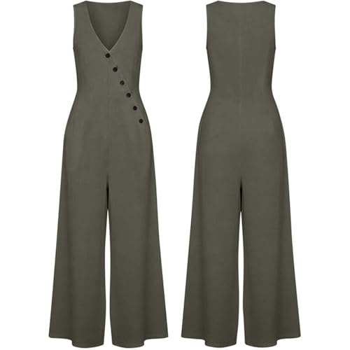 Mono de lino para mujer con cintura alta y botones que estiliza tu figura con elegancia